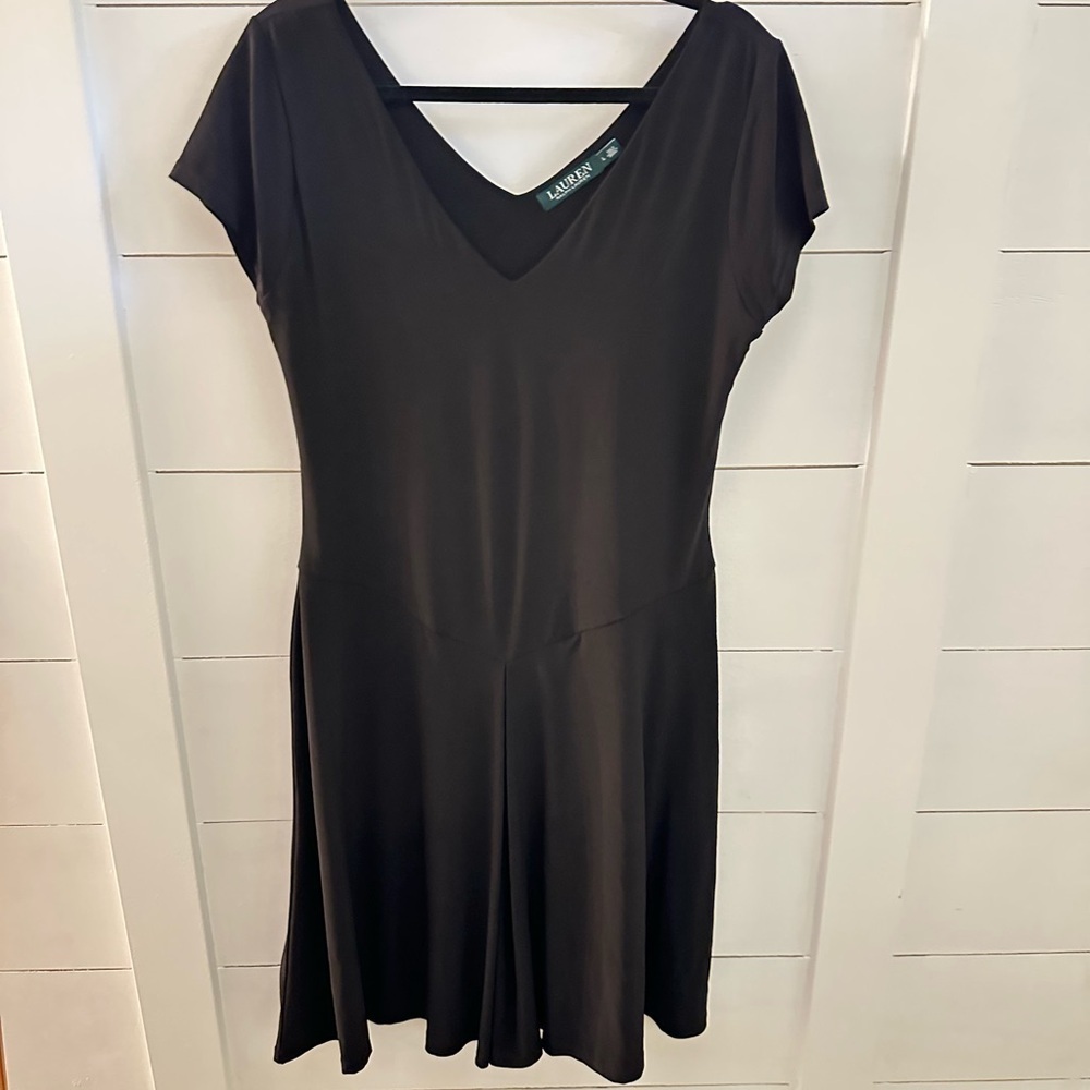 RALPH LAUREN L Black Stretch midi length woman evening dress minimalist LBD - Picture 12 of 13